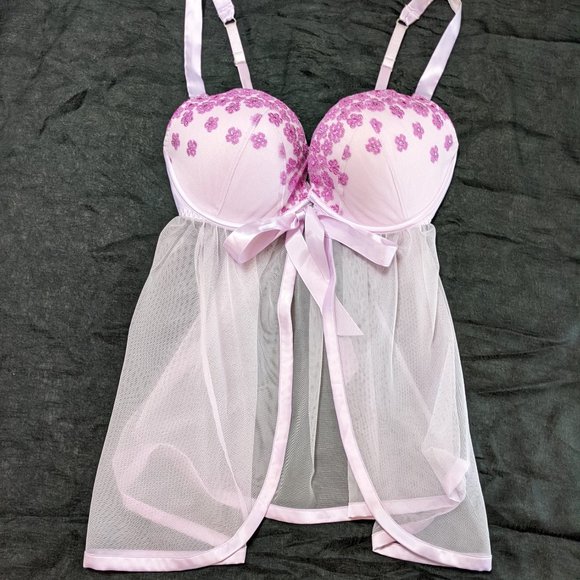 Victoria's Secret Other - Victoria's Secret Pink Babydoll Flyaway Sheer Flare Lingerie Top - size 36D